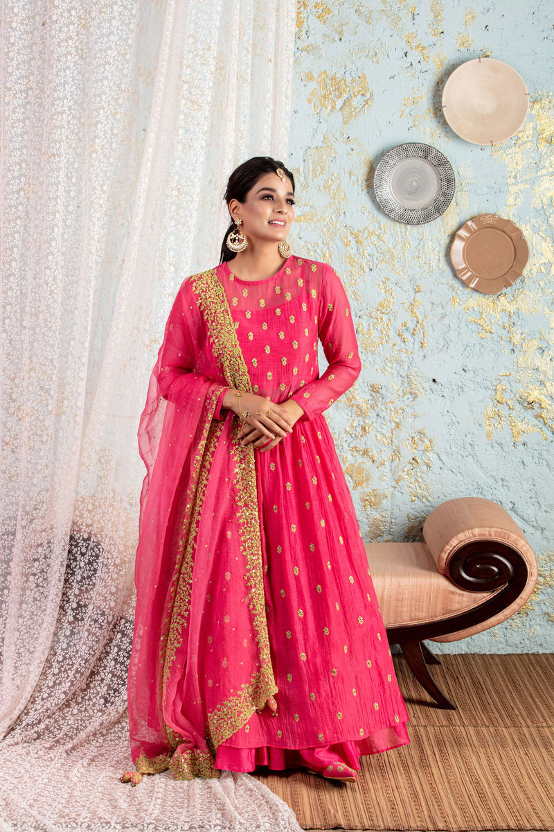 Buy Yellow Pink Printed Cotton Embroidered Sharara Suit with Organza  Dupatta - Set of 3 | RO916YELLOW/PRKH2 | The loom